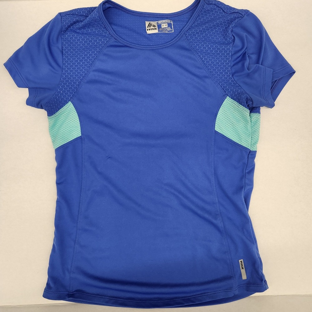 RBX Womens‎ Medium M Blue Athletic T-Shirt Activewear Workout Top Made in Kenya